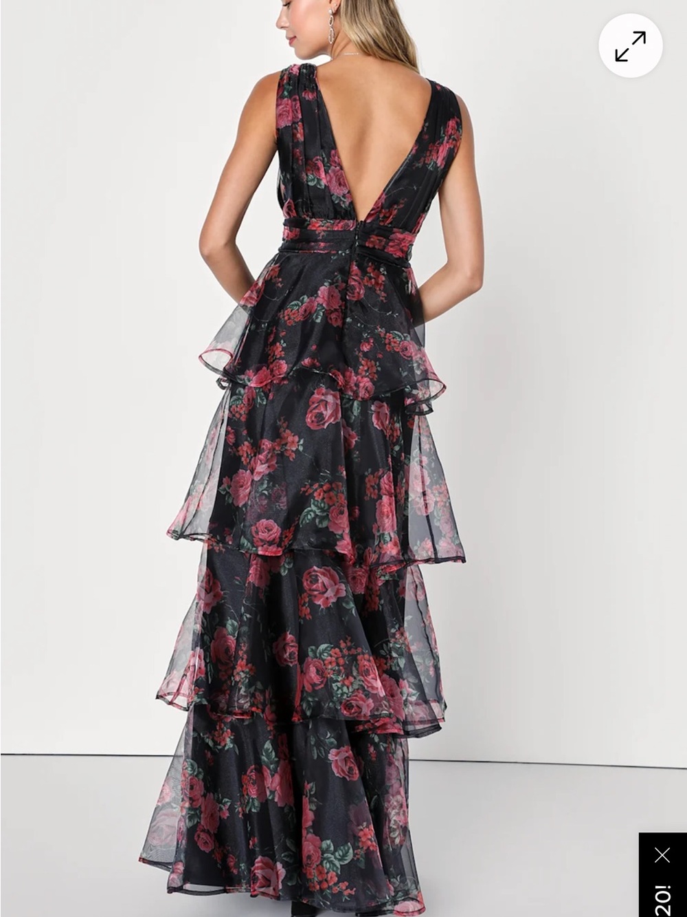 Lulu's Garden Radiance Black Floral Print Organza Tiered Maxi Dress - Picture 4 of 9
